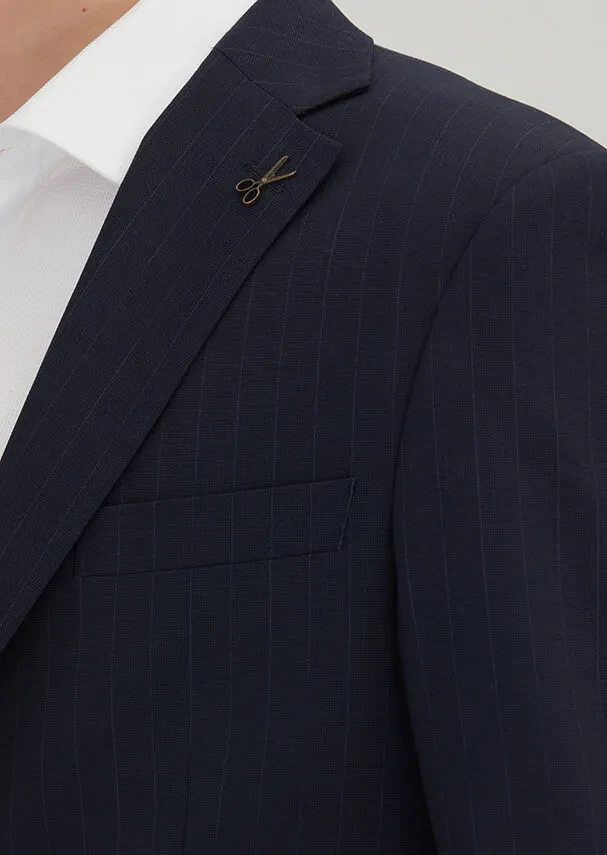 Navy Blue Striped Modern Fit Wool Blended Suit - 3