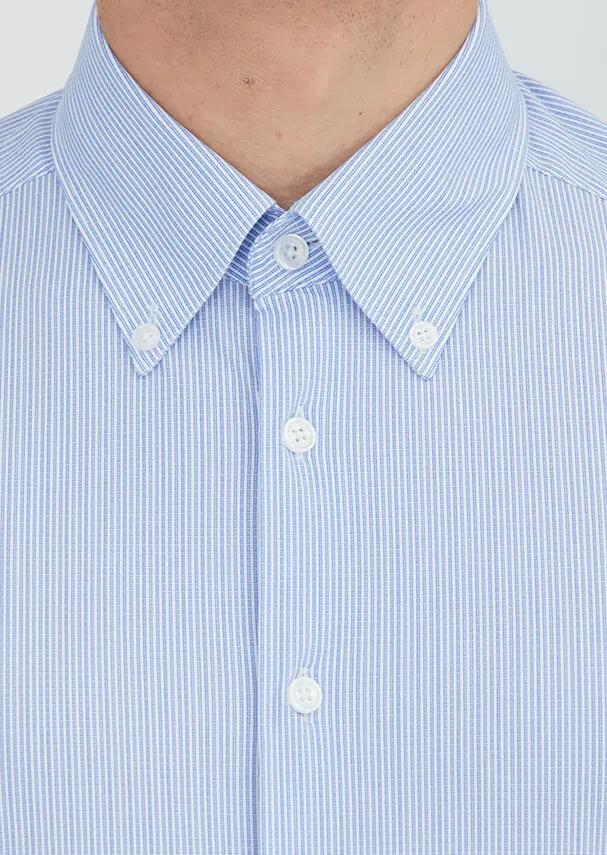 Navy Blue Striped Regular Fit Knitting Classical Shirt - 4