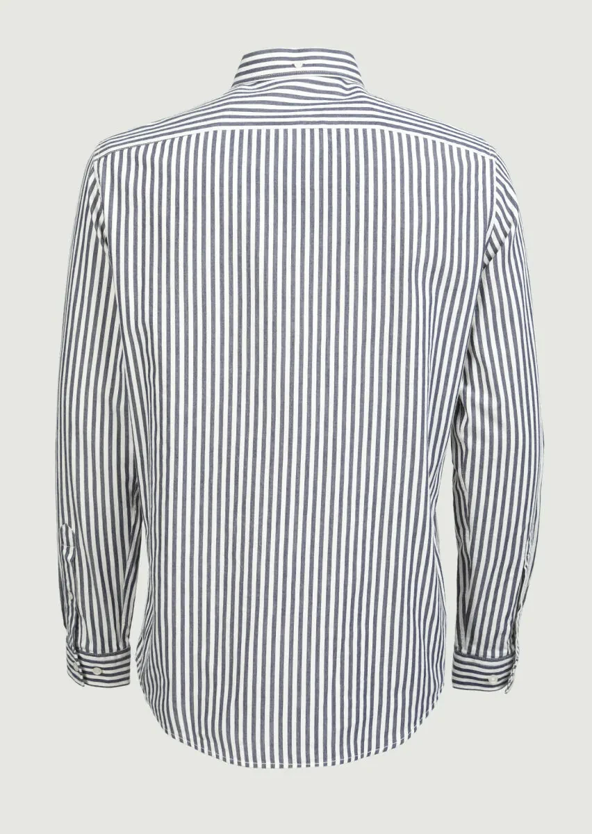 Navy Blue Striped Regular Fit Weaving Casual 100% Cotton Shirt - 7