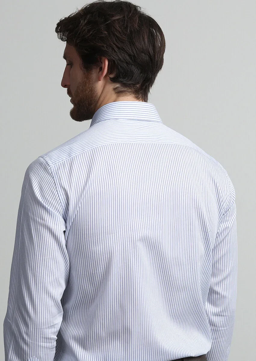 Navy Blue Striped Regular Fit Weaving Classical 100% Cotton Shirt - 4