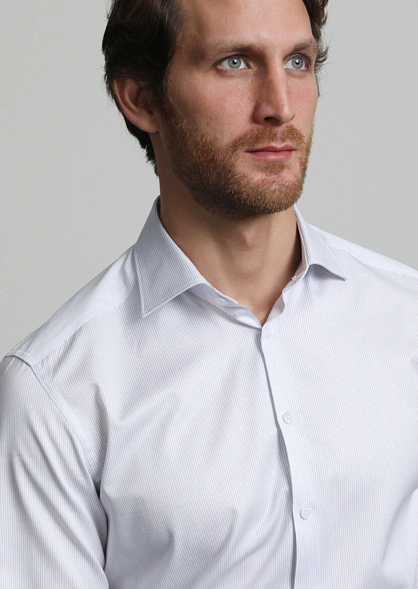 Navy Blue Striped Regular Fit Weaving Classical 100% Cotton Shirt - 2