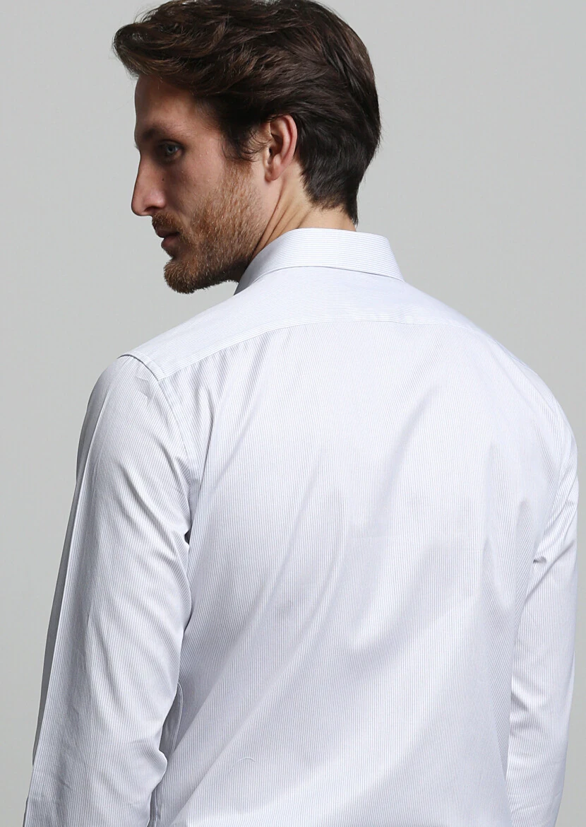 Navy Blue Striped Regular Fit Weaving Classical 100% Cotton Shirt - 4