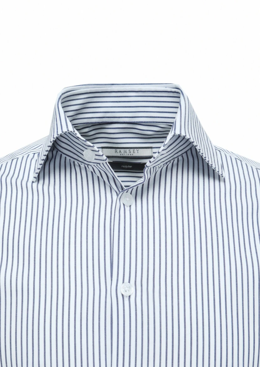 Navy Blue Striped Regular Fit Weaving Classical 100% Cotton Shirt 