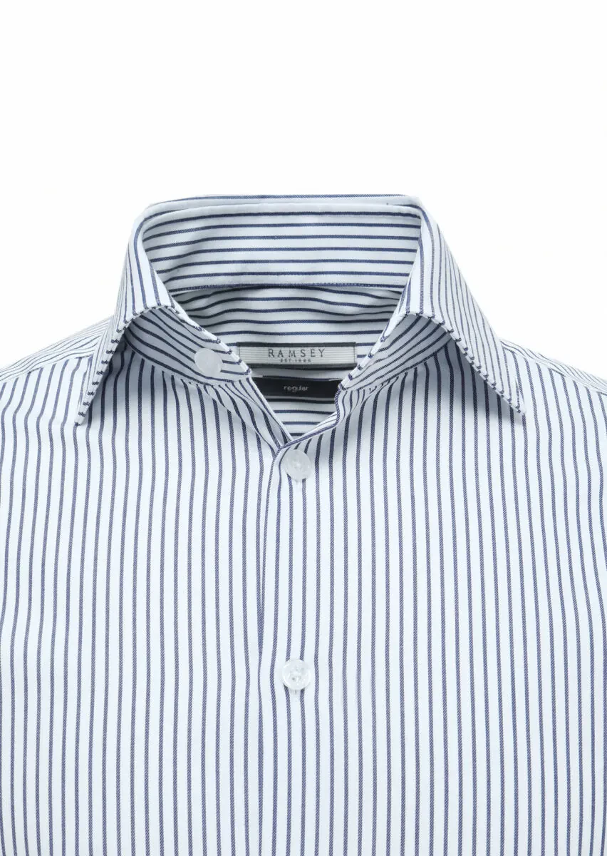 Navy Blue Striped Regular Fit Weaving Classical 100% Cotton Shirt - 2