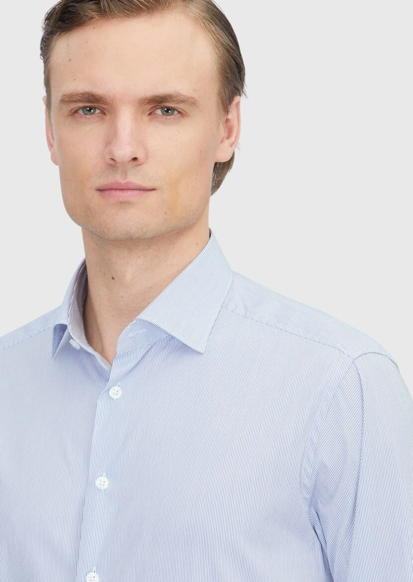 Navy Blue Striped Regular Fit Weaving Classical Cotton Blended Shirt - 3