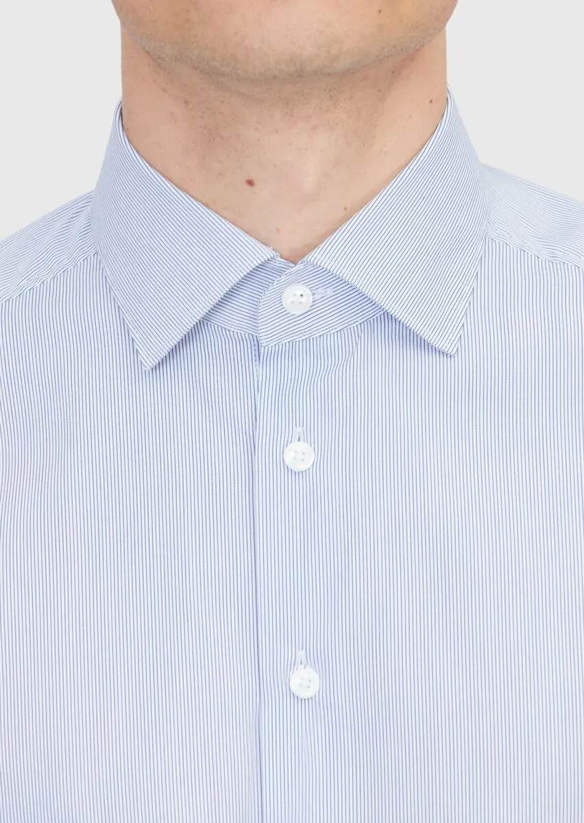 Navy Blue Striped Regular Fit Weaving Classical Cotton Blended Shirt - 4