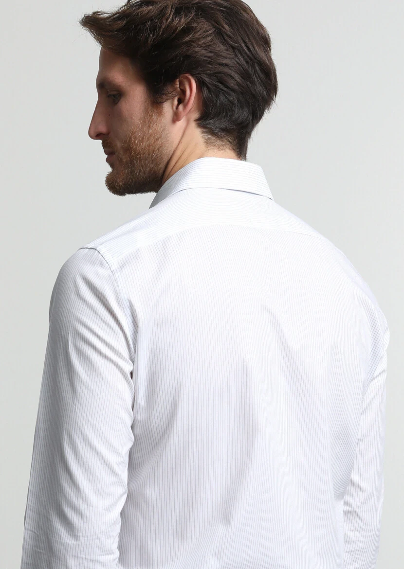 Navy Blue Striped Slim Fit Weaving Classical 100% Cotton Shirt - 4