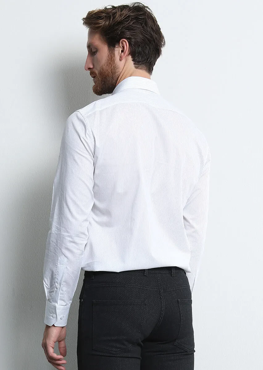 Navy Blue Striped Slim Fit Weaving Classical 100% Cotton Shirt - 5