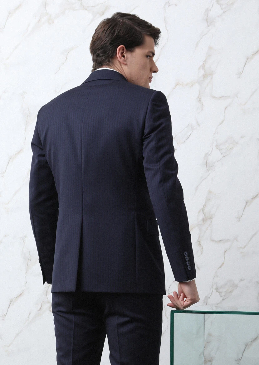 Navy Blue Striped Thin&Taller Slim Fit 100% Wool Suit - 5