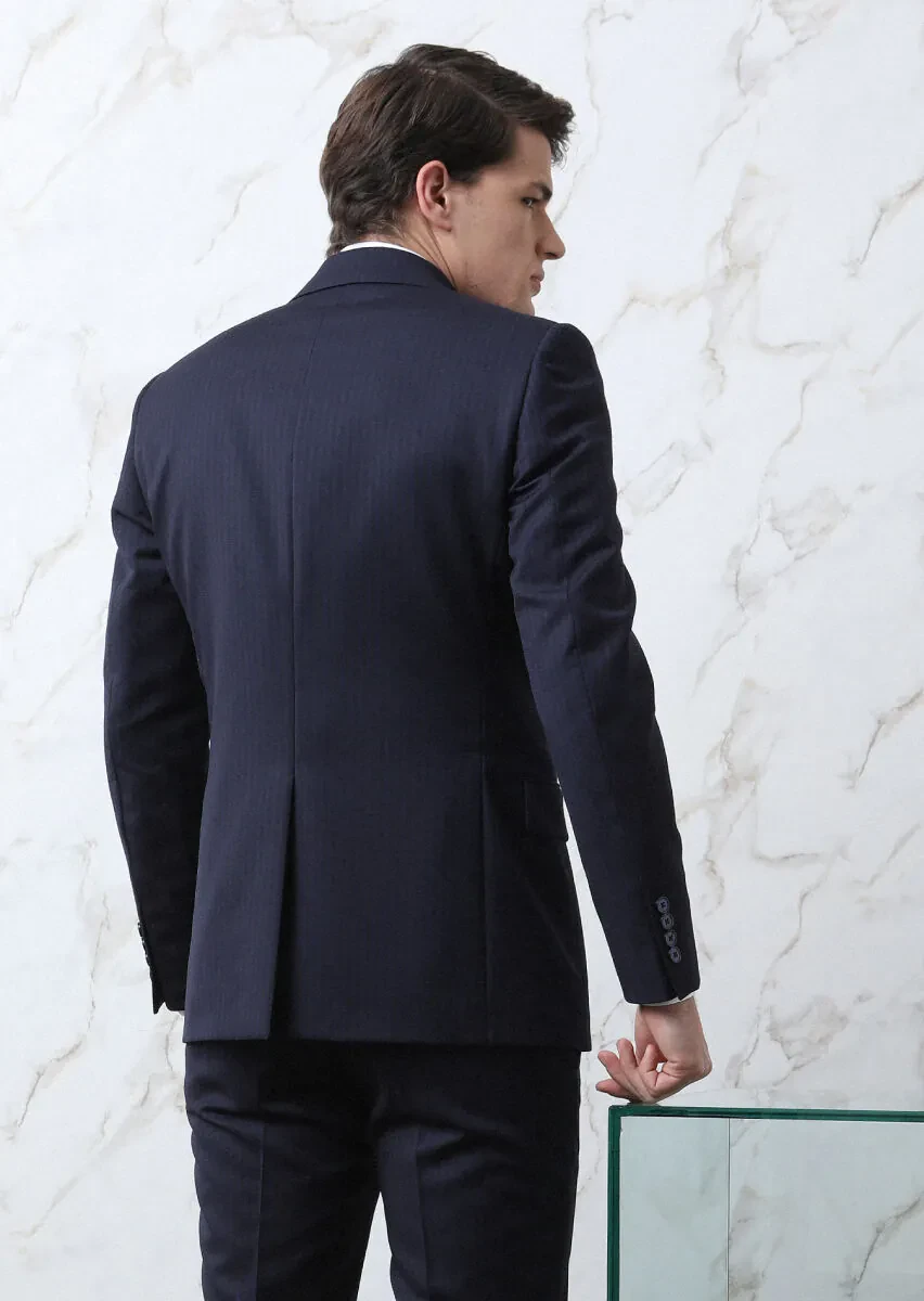 Navy Blue Striped Thin&Taller Slim Fit 100% Wool Suit - 5