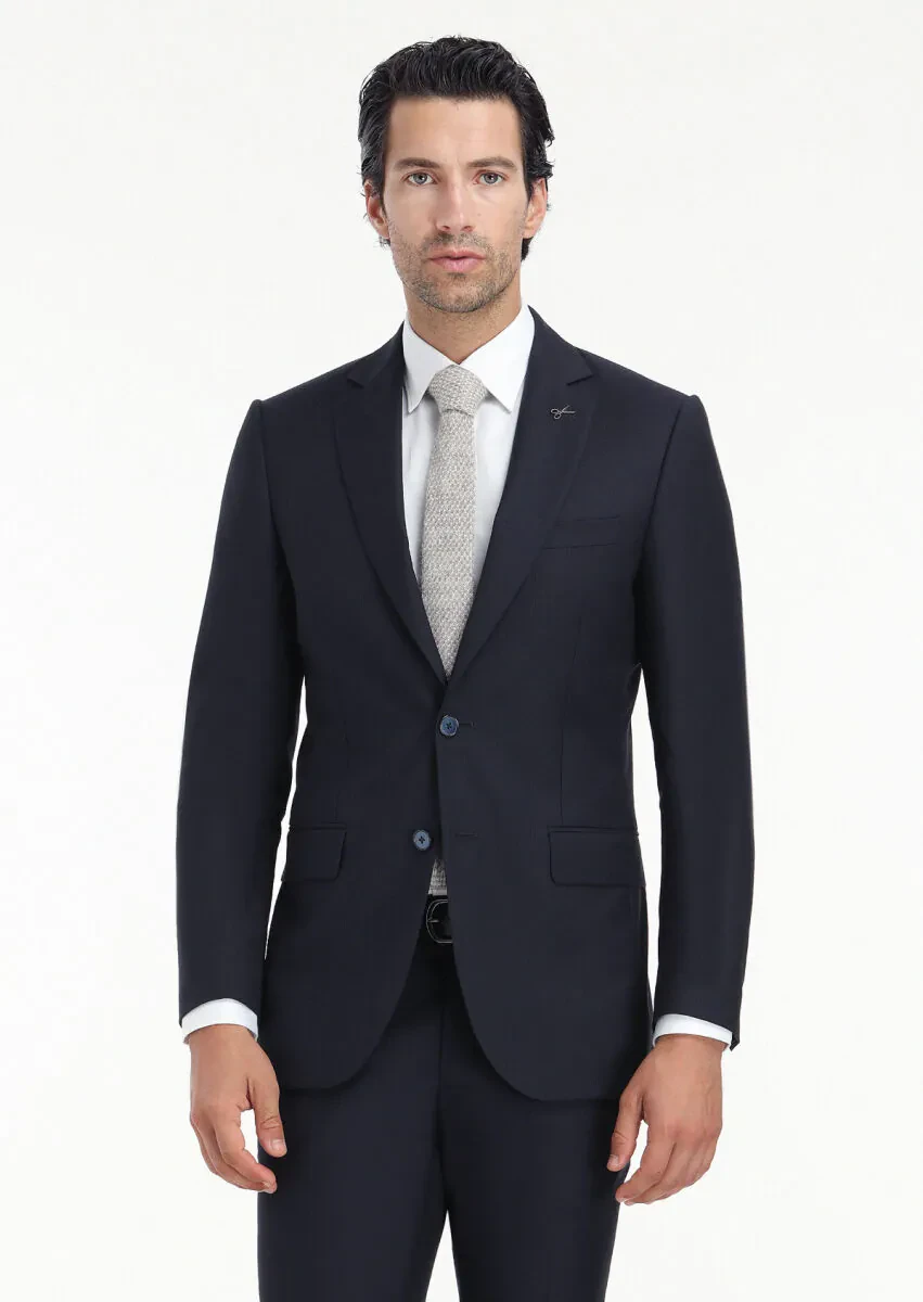 Navy Blue Striped Thin&Taller Slim Fit 100% Wool Suit - 2