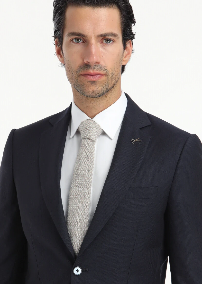 Navy Blue Striped Thin&Taller Slim Fit 100% Wool Suit - 3