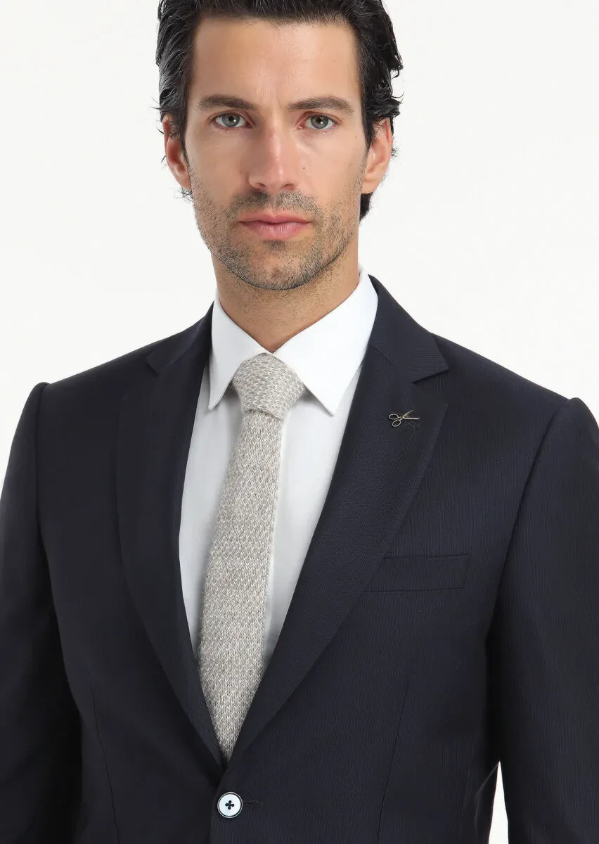 Navy Blue Striped Thin&Taller Slim Fit 100% Wool Suit - 3