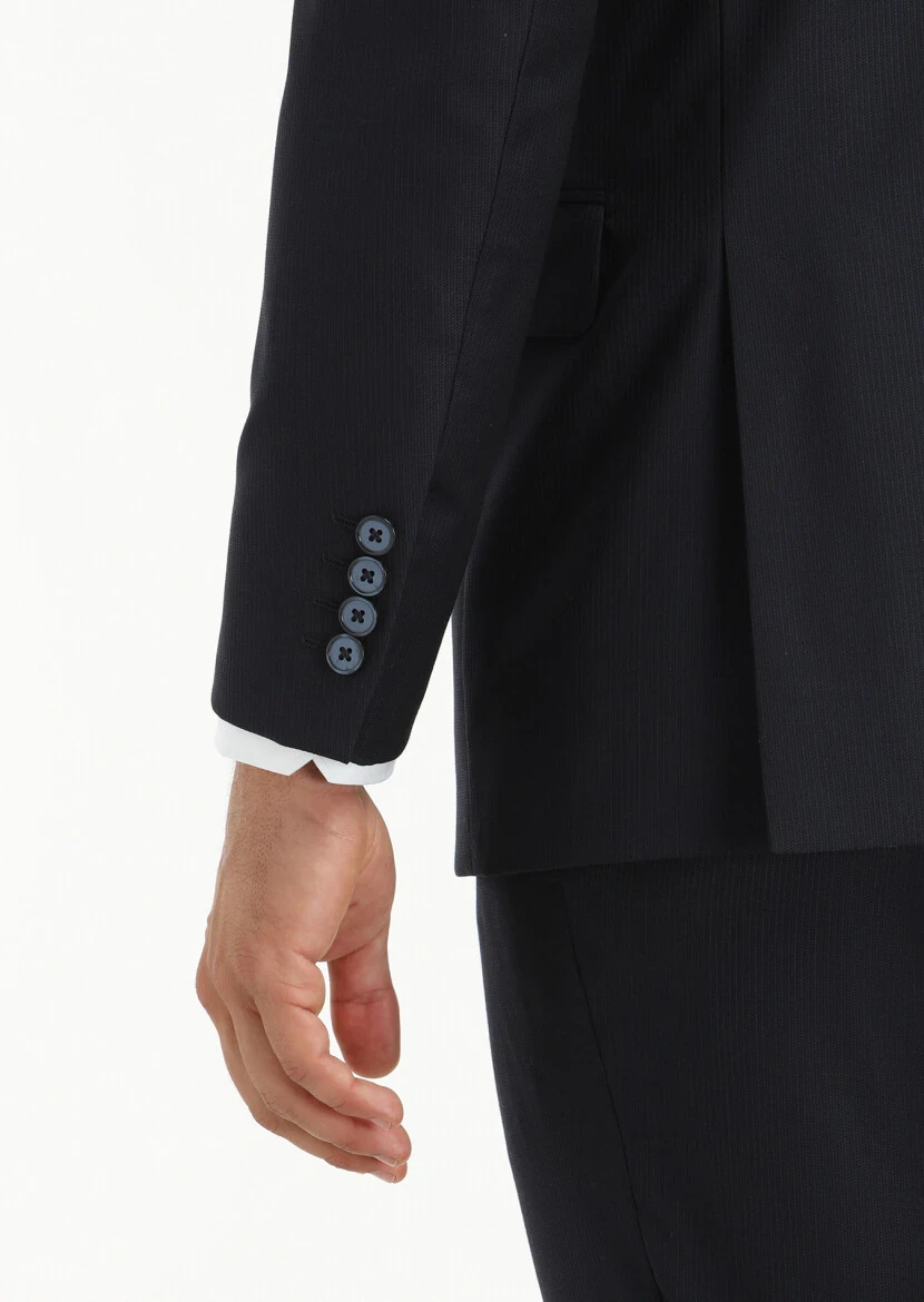 Navy Blue Striped Thin&Taller Slim Fit 100% Wool Suit - 4