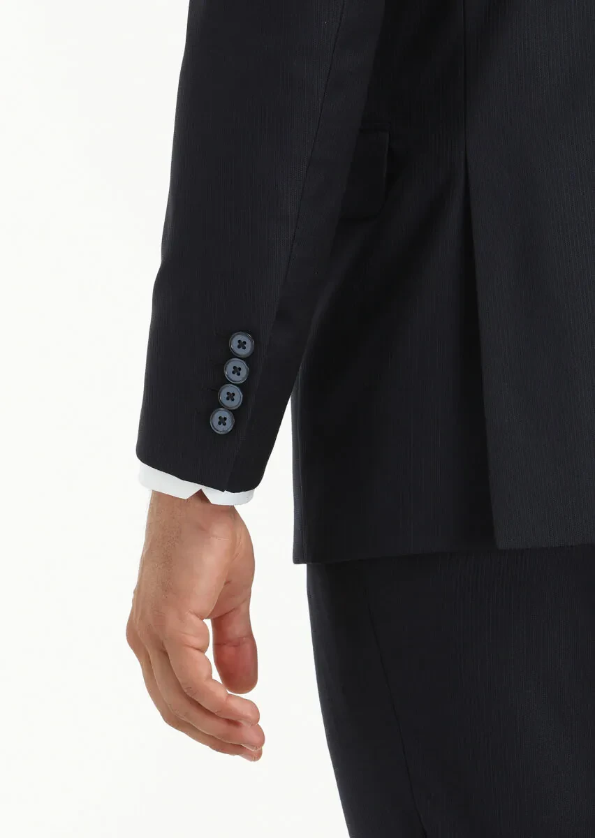 Navy Blue Striped Thin&Taller Slim Fit 100% Wool Suit - 4