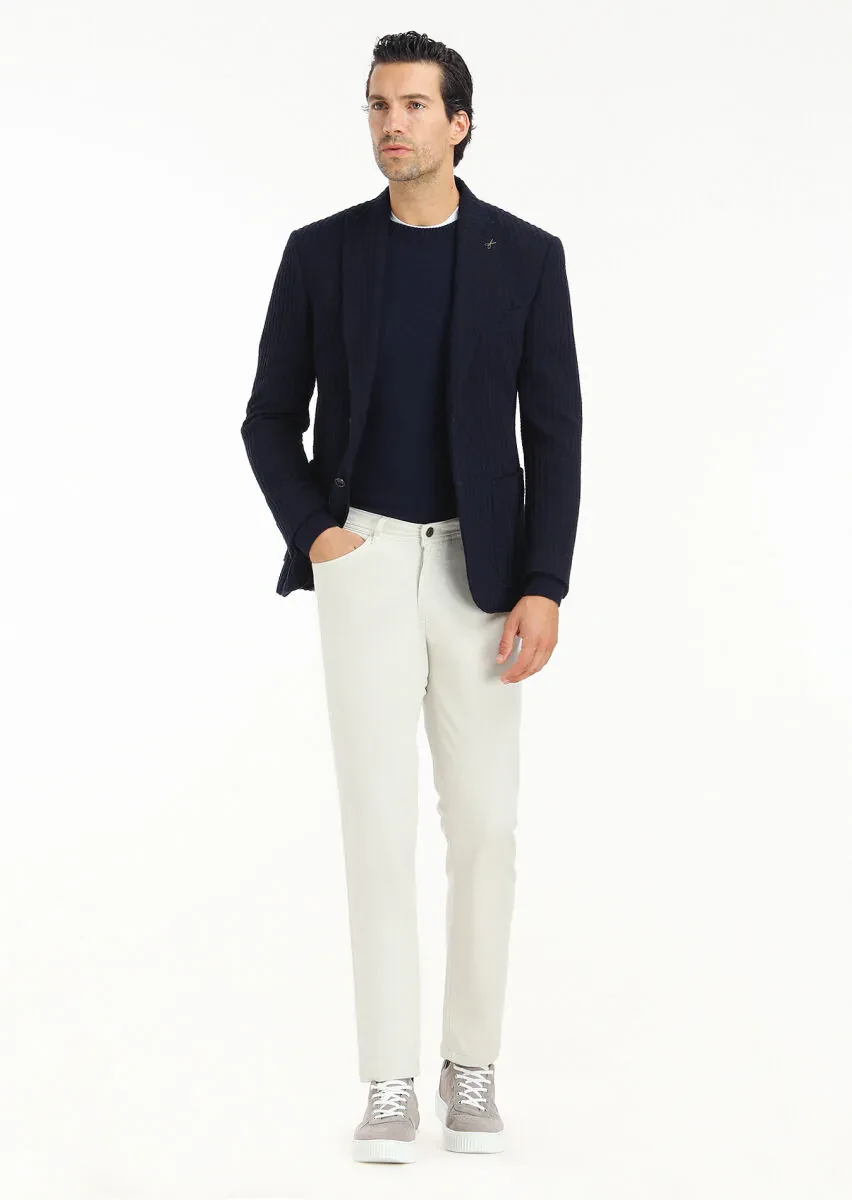 Navy Blue Striped Zeroweight Slim Fit 100% Cotton Jacket - 1