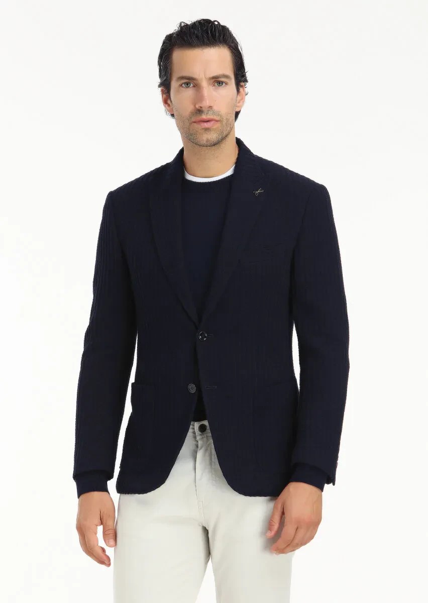Navy Blue Striped Zeroweight Slim Fit 100% Cotton Jacket - 3