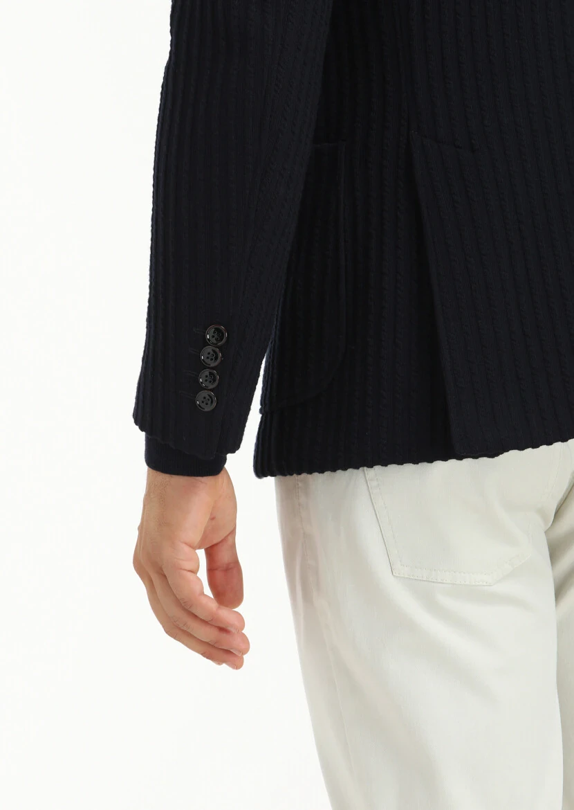 Navy Blue Striped Zeroweight Slim Fit 100% Cotton Jacket - 4