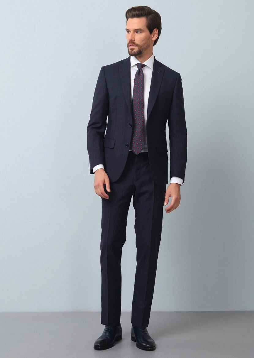 Navy Blue Striped Zeroweight Slim Fit 100% Wool Suit - 2