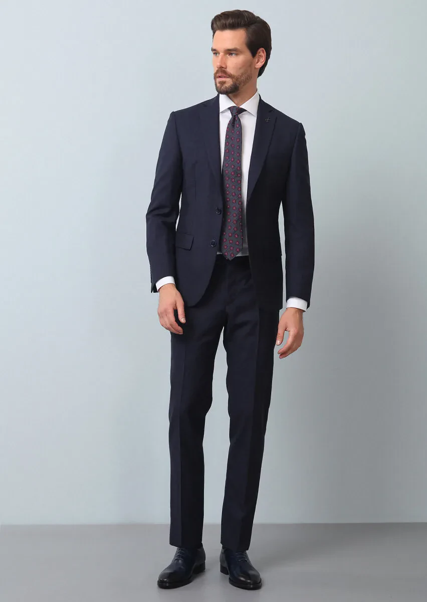 Navy Blue Striped Zeroweight Slim Fit 100% Wool Suit - 2