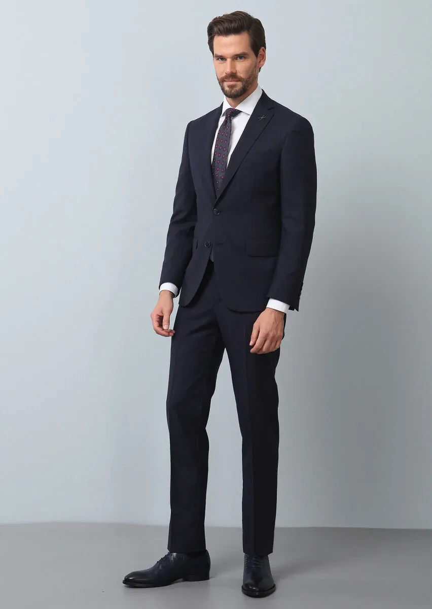 Navy Blue Striped Zeroweight Slim Fit 100% Wool Suit - 4
