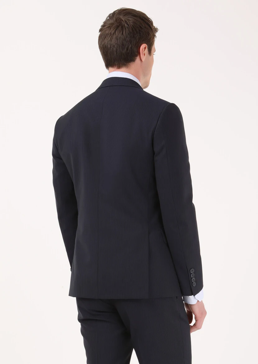 Navy Blue Striped Zeroweight Slim Fit 100% Wool Suit - 4