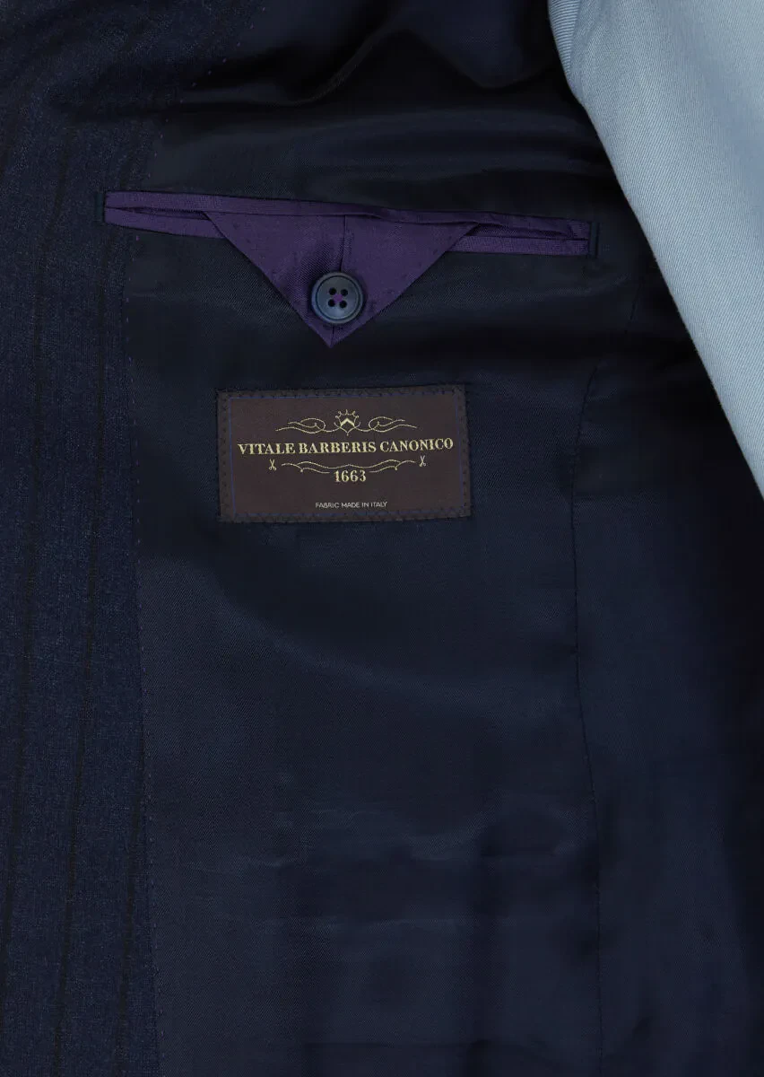 Navy Blue Striped Zeroweight Slim Fit 100% Wool Suit - 6