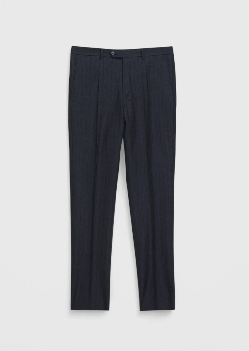 Navy Blue Striped Zeroweight Slim Fit 100% Wool Suit - 9