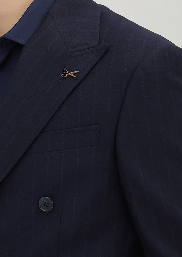 Navy Blue Striped Zeroweight Slim Fit 100% Wool Suit - 4