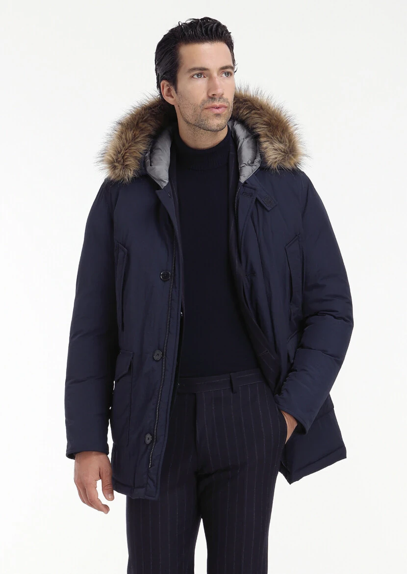 Navy Blue Striped Zeroweight Slim Fit Wool Blended Suit - 5