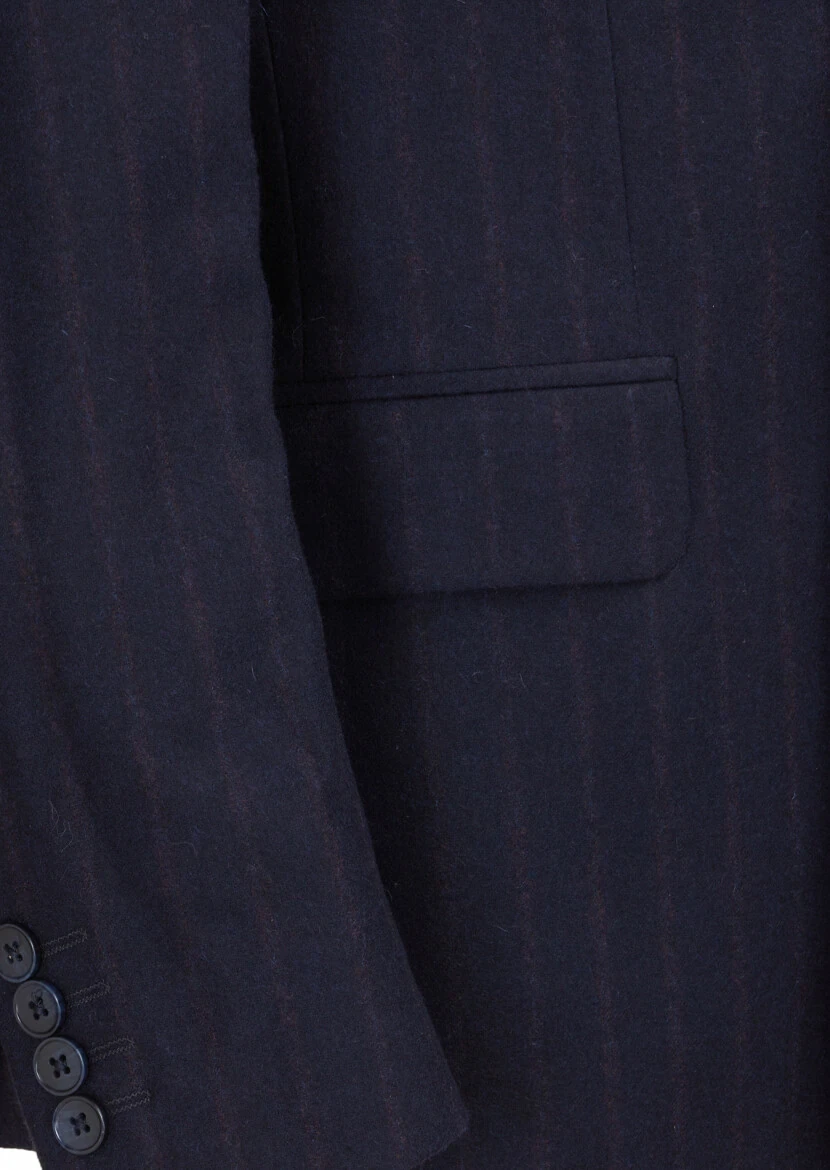 Navy Blue Striped Zeroweight Slim Fit Wool Blended Suit - 4