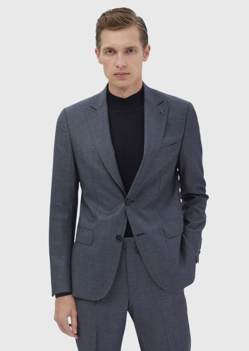 Navy Blue Striped Zeroweight Slim Fit Wool Blended Suit - RAMSEY