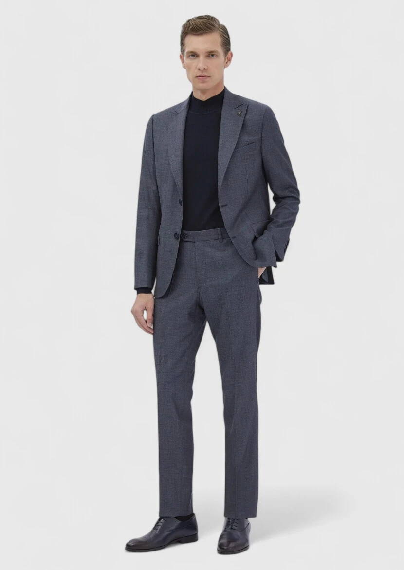 Navy Blue Striped Zeroweight Slim Fit Wool Blended Suit - RAMSEY
