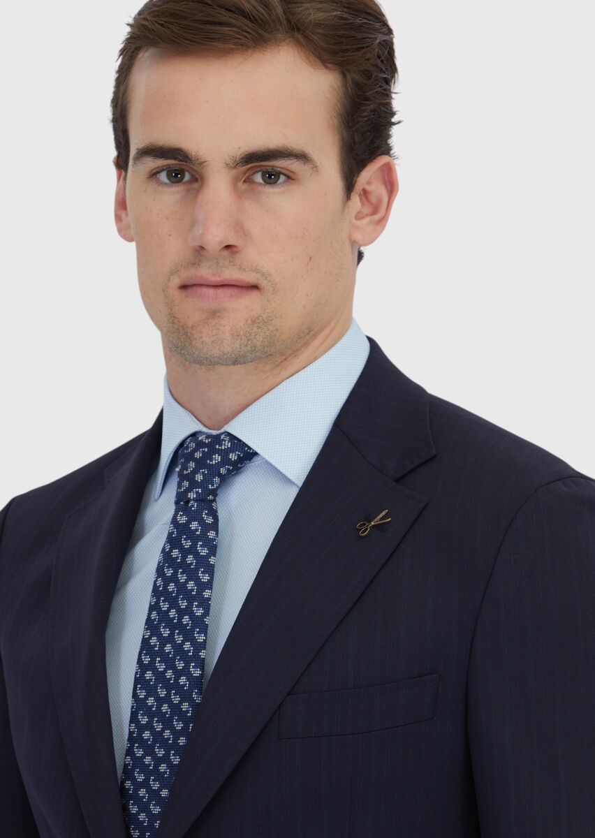 Navy Blue Striped Zeroweight Slim Fit Wool Blended Suit - 4