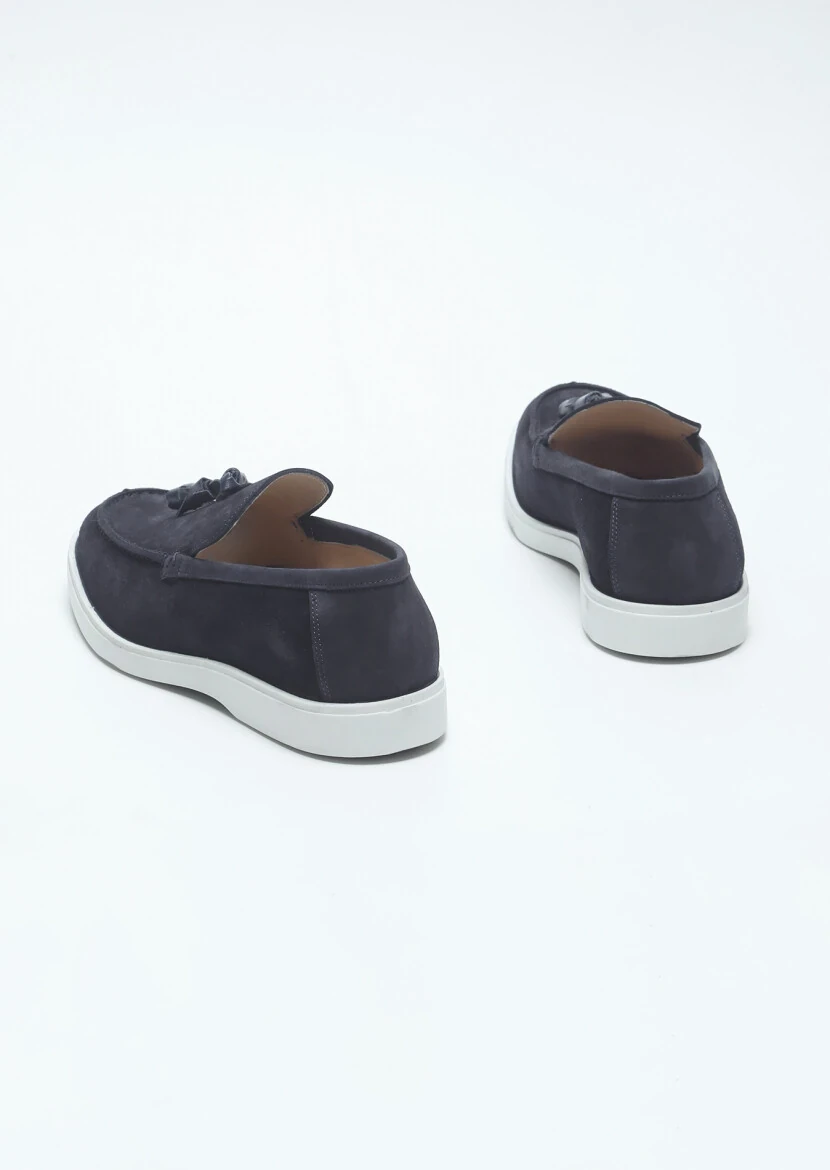 Navy Blue Suede Casual Loafer - 5