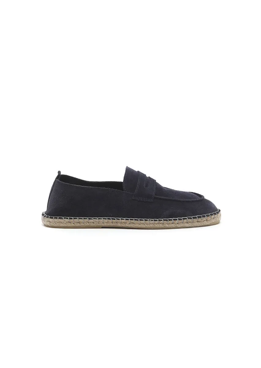 Navy Blue Suede Casual Loafer - 1