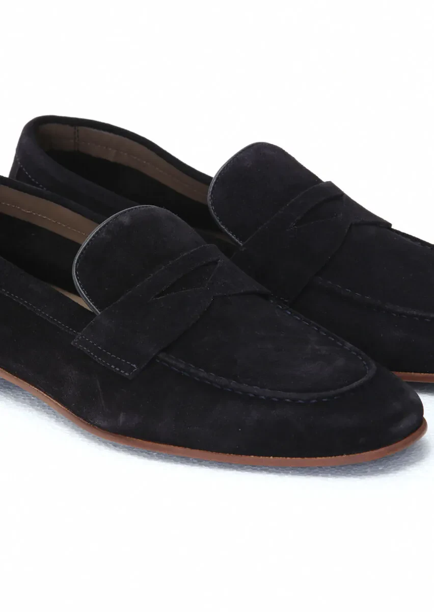 Navy Blue Suede Classical Loafer - 3