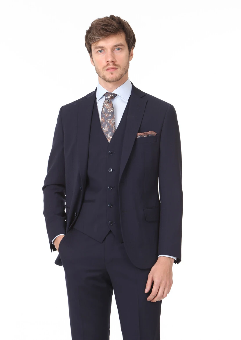 Navy Blue Suit With Waistcoat - 1