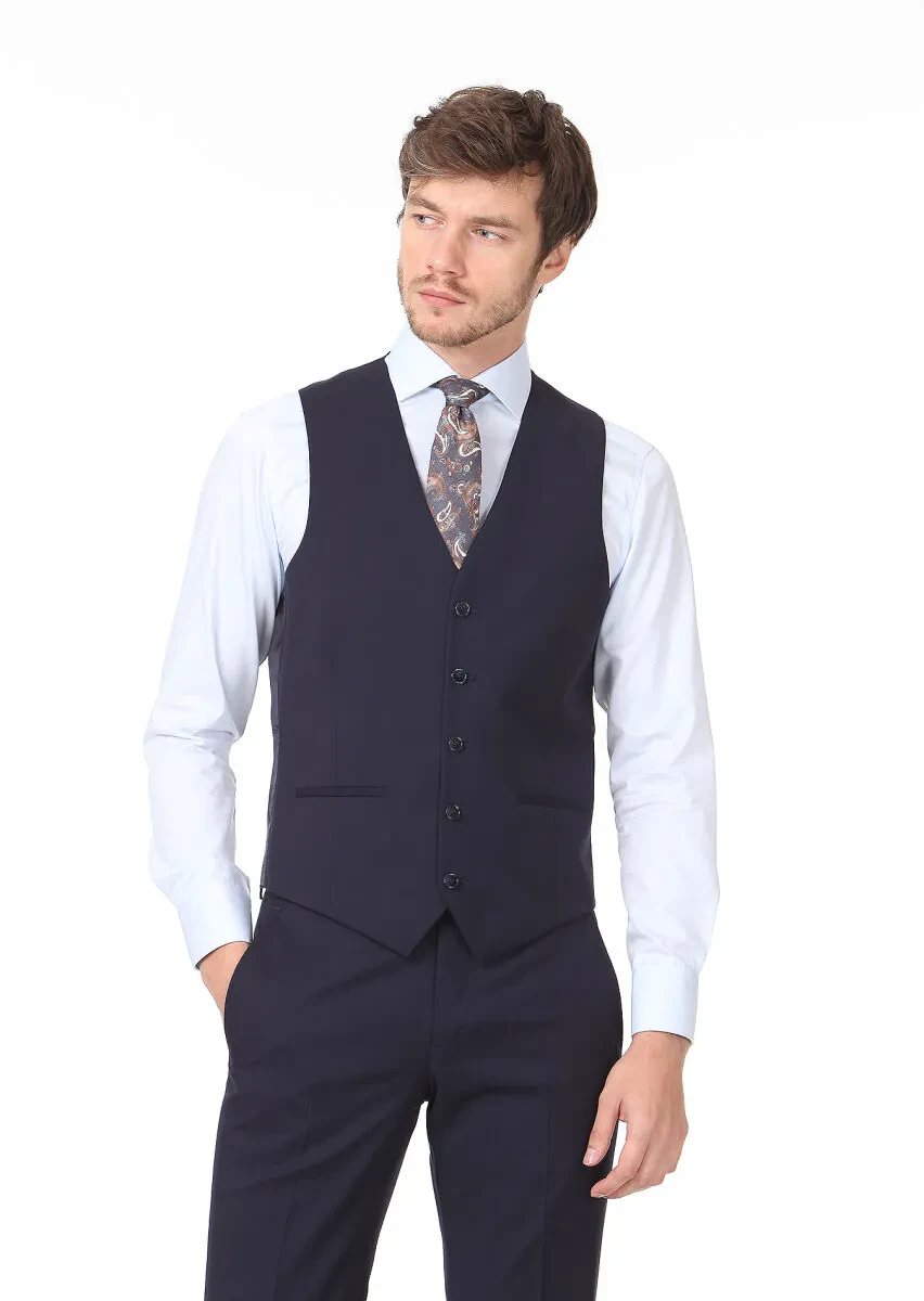 Navy Blue Suit With Waistcoat - 2