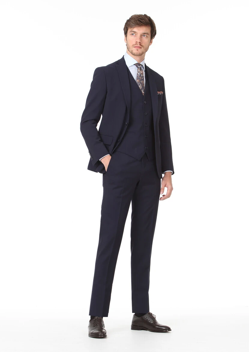 Navy Blue Suit With Waistcoat - 3