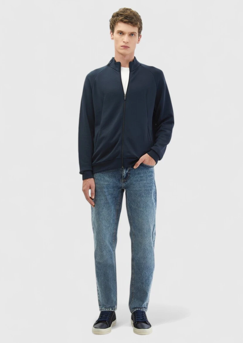 Navy Blue Turtleneck Plain Sweatshirt - RAMSEY
