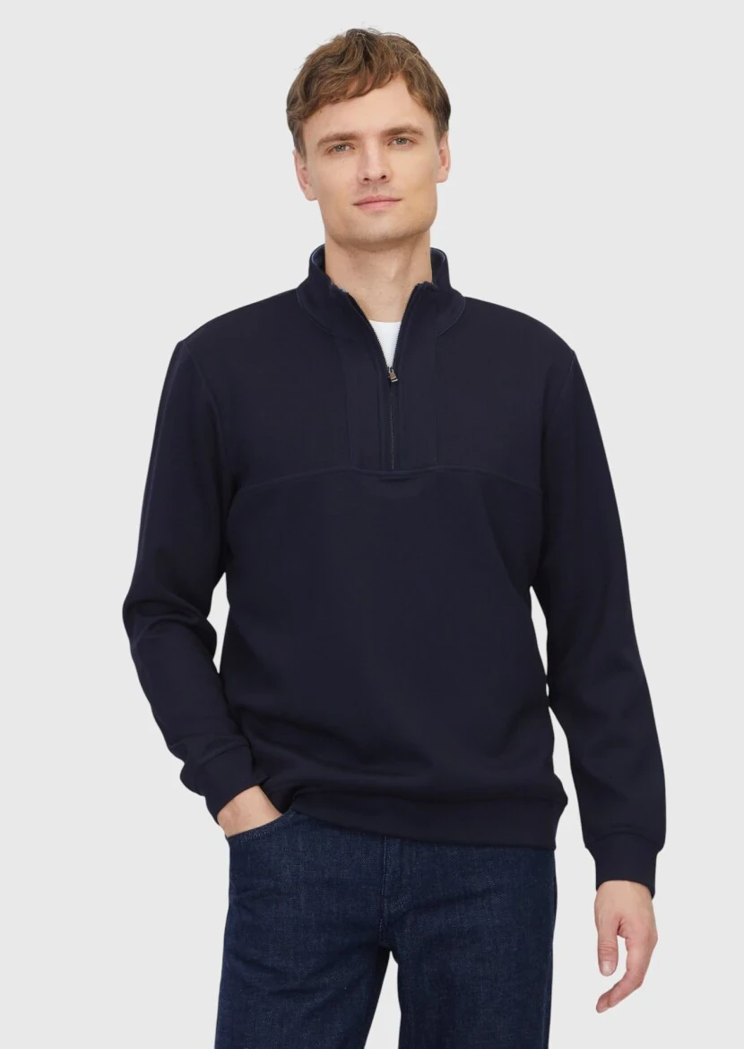 Navy Blue Turtleneck Plain Sweatshirt - RAMSEY