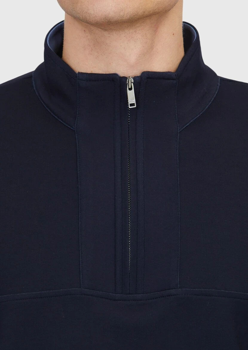 Navy Blue Turtleneck Plain Sweatshirt - 6