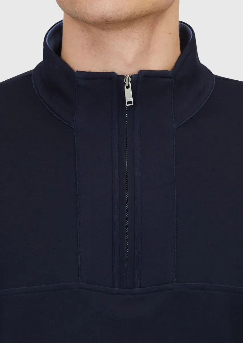 Navy Blue Turtleneck Plain Sweatshirt - 6