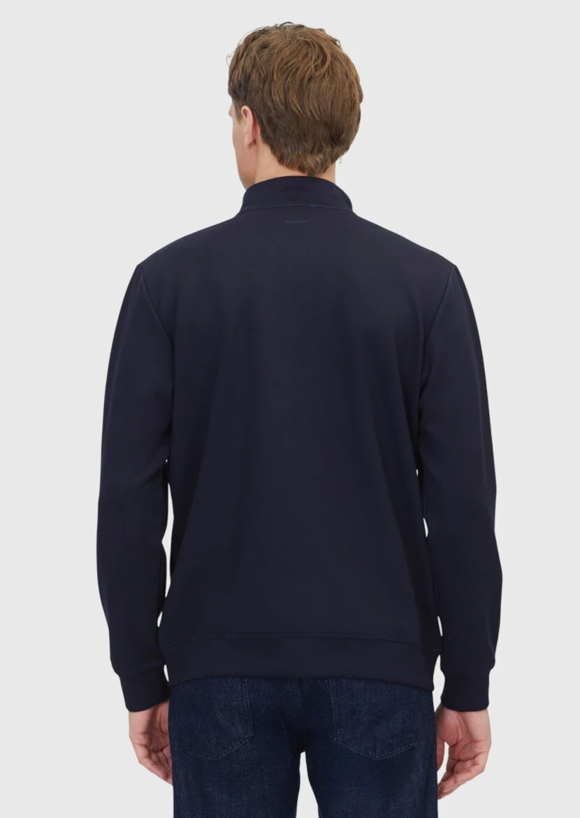 Navy Blue Turtleneck Plain Sweatshirt - 7