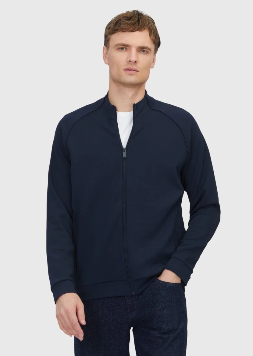 Navy Blue Turtleneck Plain Sweatshirt - RAMSEY