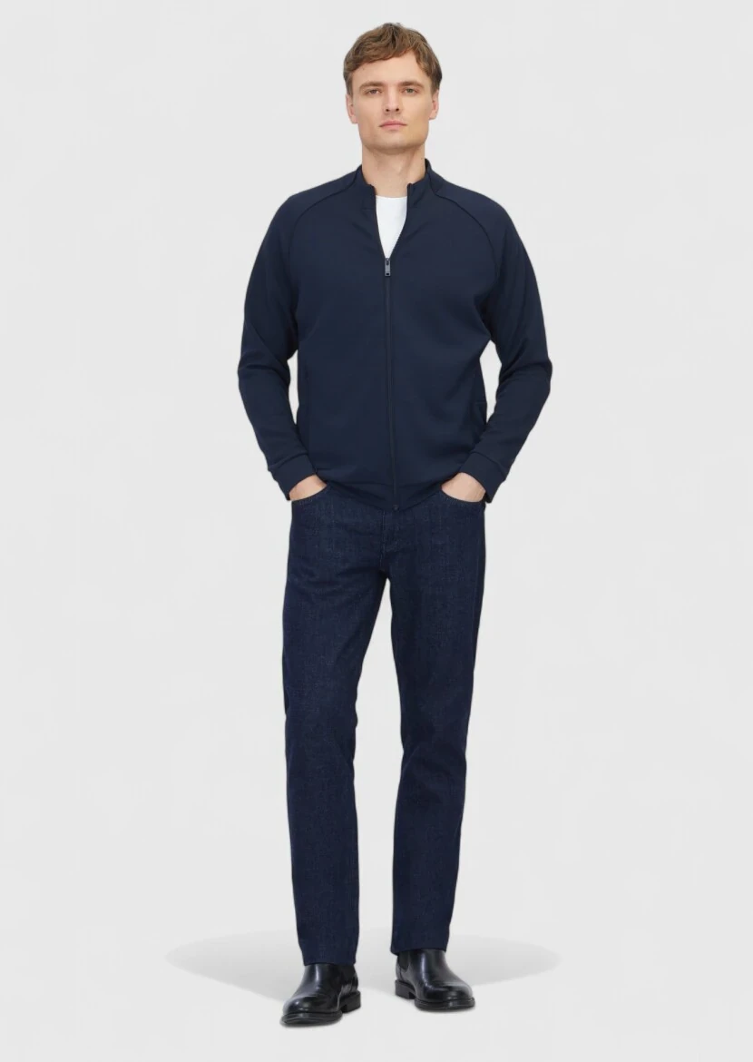 Navy Blue Turtleneck Plain Sweatshirt - RAMSEY