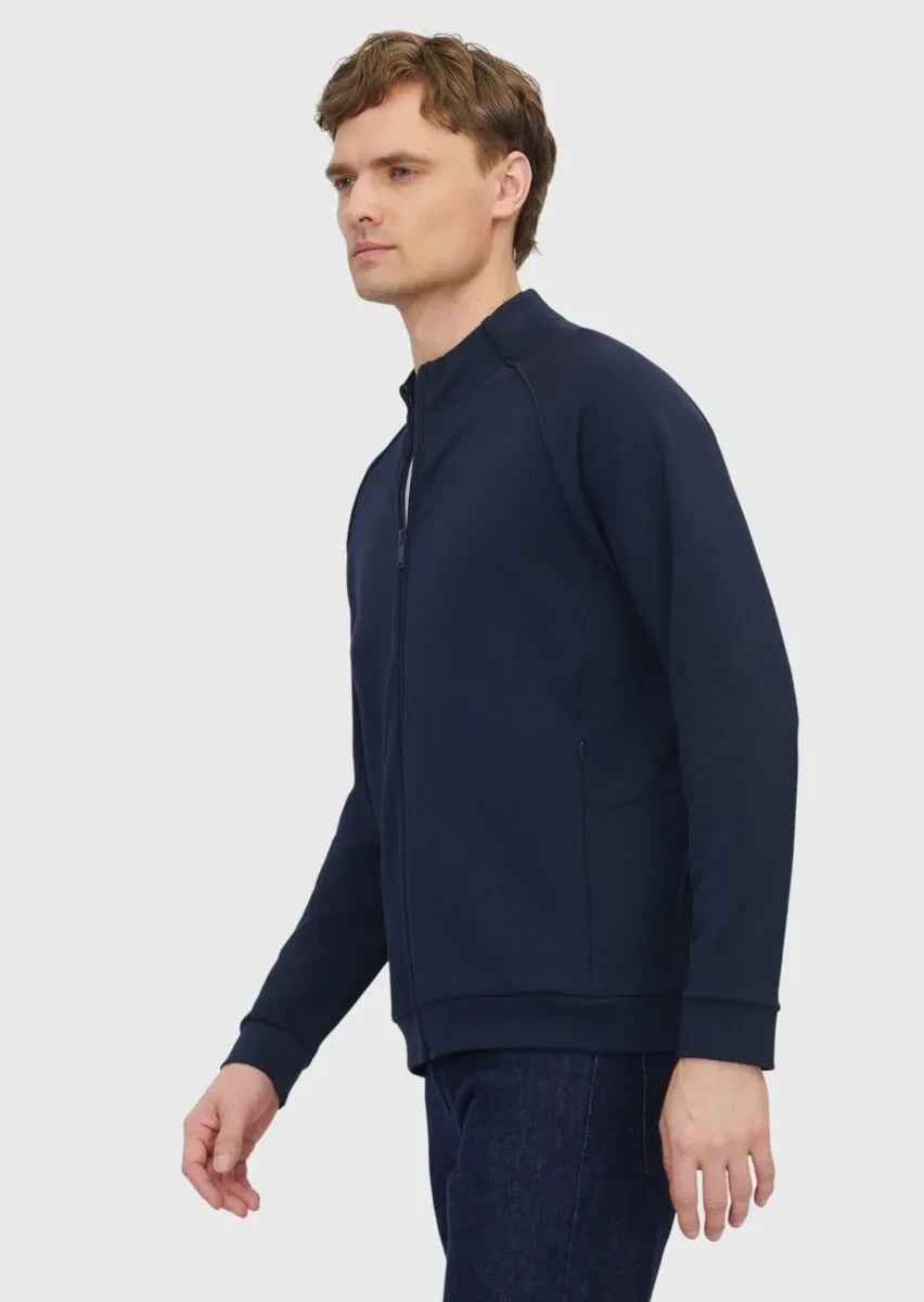 Navy Blue Turtleneck Plain Sweatshirt - 3