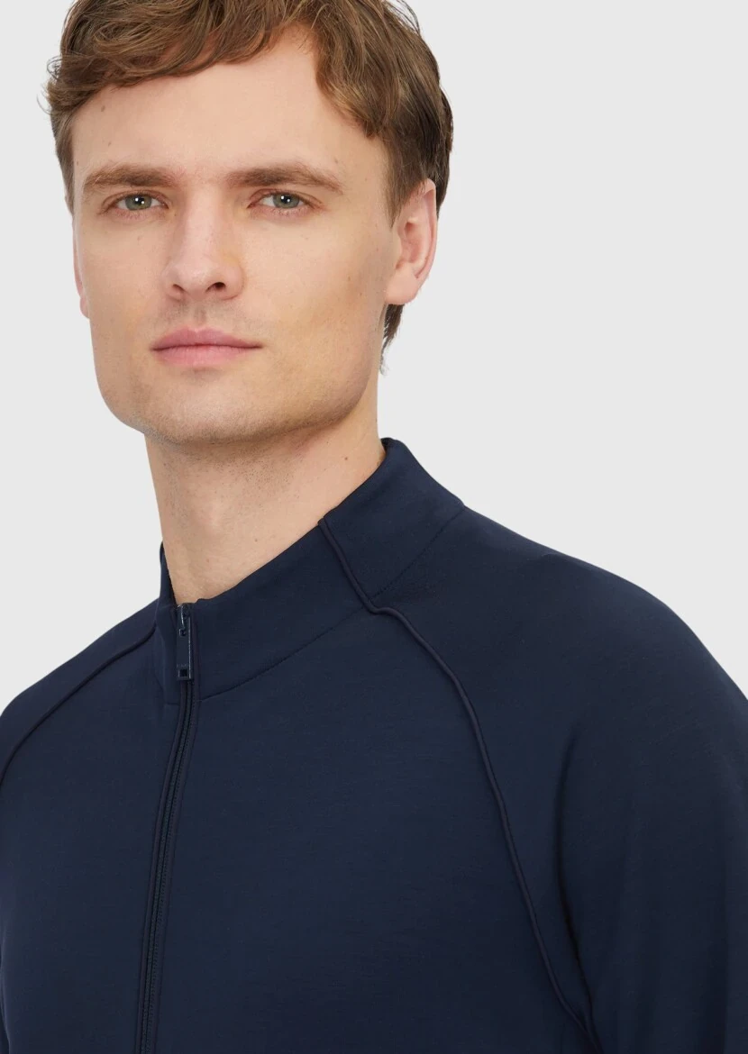 Navy Blue Turtleneck Plain Sweatshirt - 4