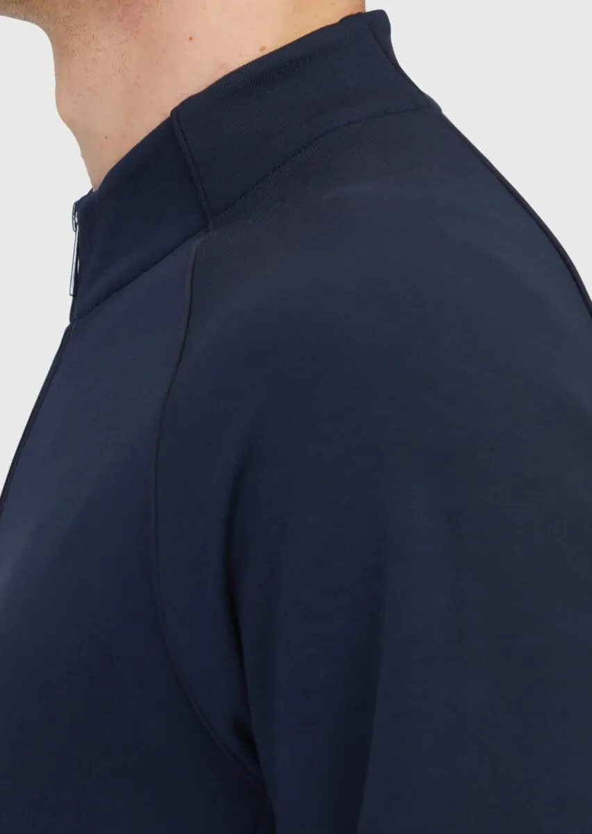 Navy Blue Turtleneck Plain Sweatshirt - 5